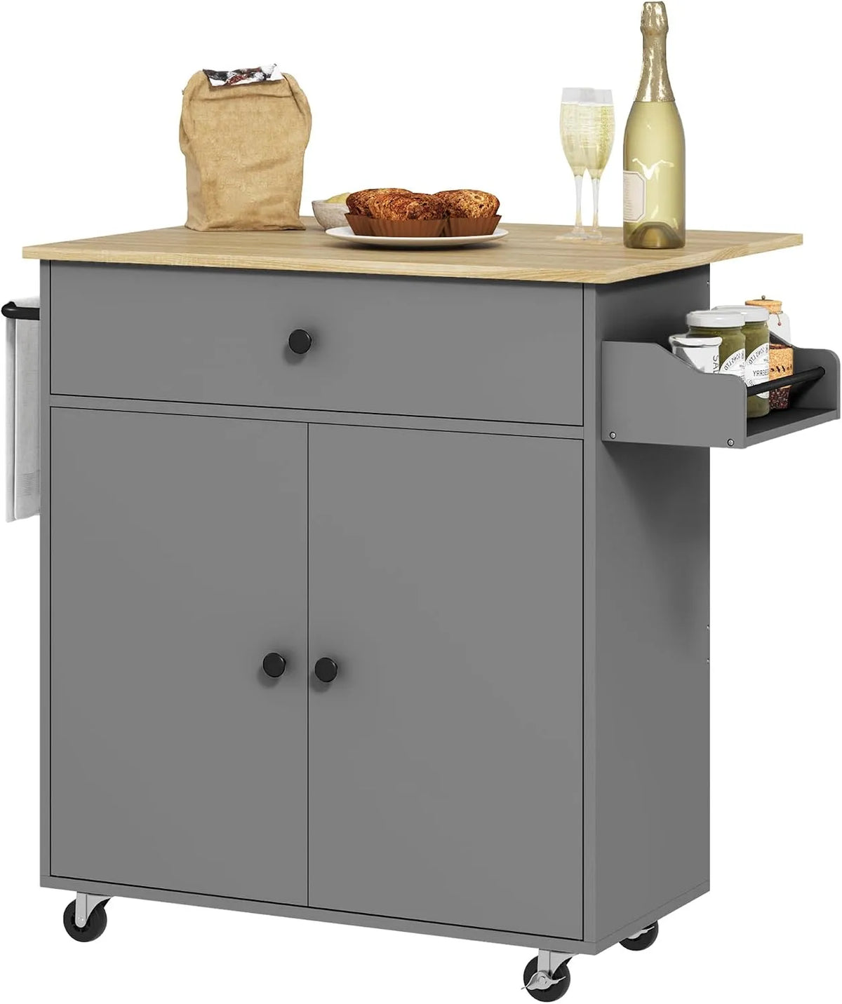 HOMCOM Desserte de Cuisine sur roulettes – avec tiroirs, réglable, avec roulettes, 106 × 42 × 87 cm, gris
