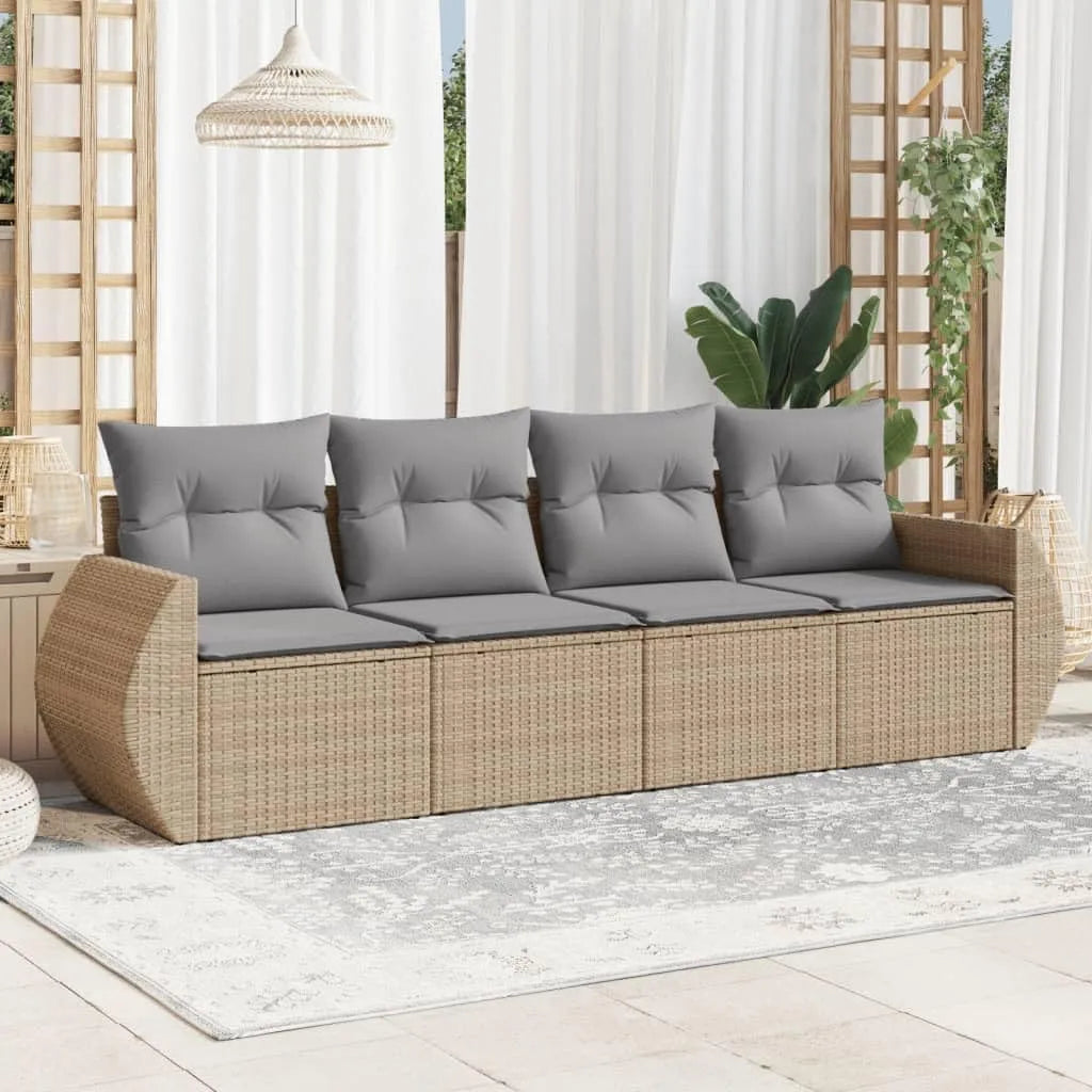 Ensemble de 4 canapés de jardin avec coussins beige en – modulaire, en acier, en résine tressée