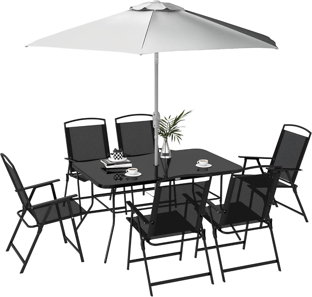 Outsunny Salon de jardin et ensemble lounge: en métal, en polyester, 8 pièces, 140L, 90l, noir