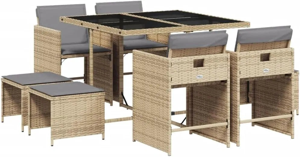 Ensemble à Manger de Jardin et Coussins 9 pcs mélange: avec coussins, 9 pièces, beige