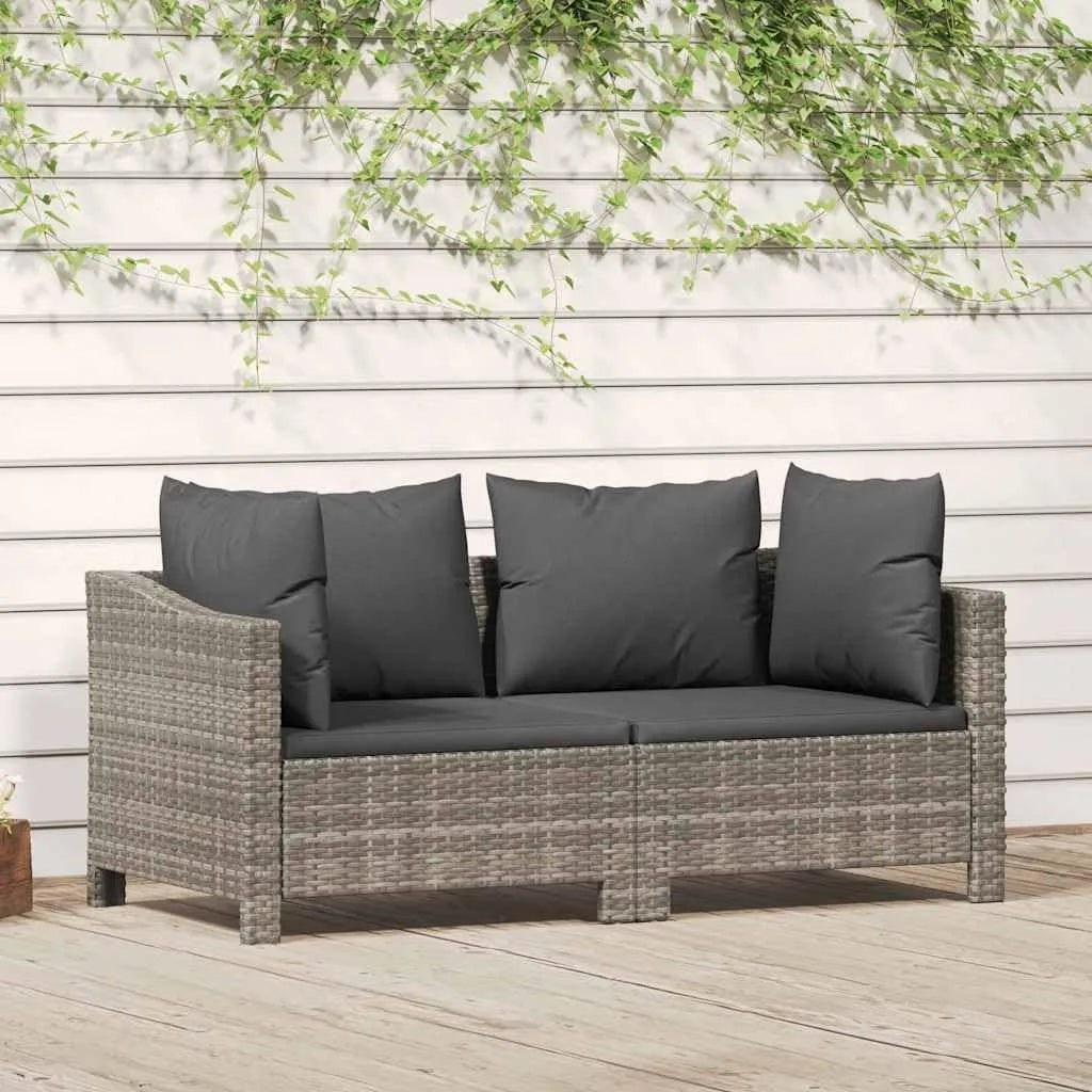Salon de jardin et ensemble lounge — avec coussins, résistant aux intempéries, 2 pièces, gris, en résine tressée