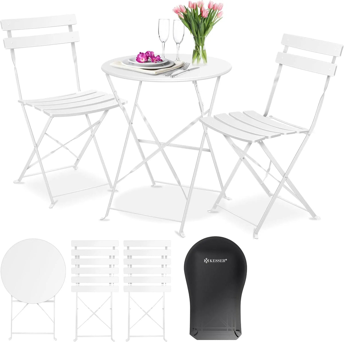 Salon de jardin et ensemble lounge — en métal, blanc