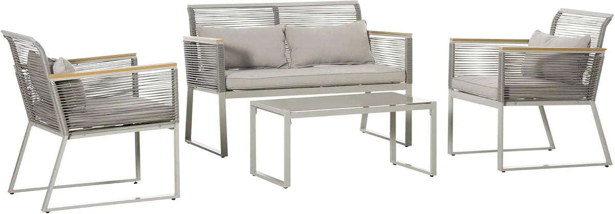 Outsunny Salon de jardin et ensemble lounge — en polyester, avec dossier, avec coussins, 4 pièces, 2 Places, gris
