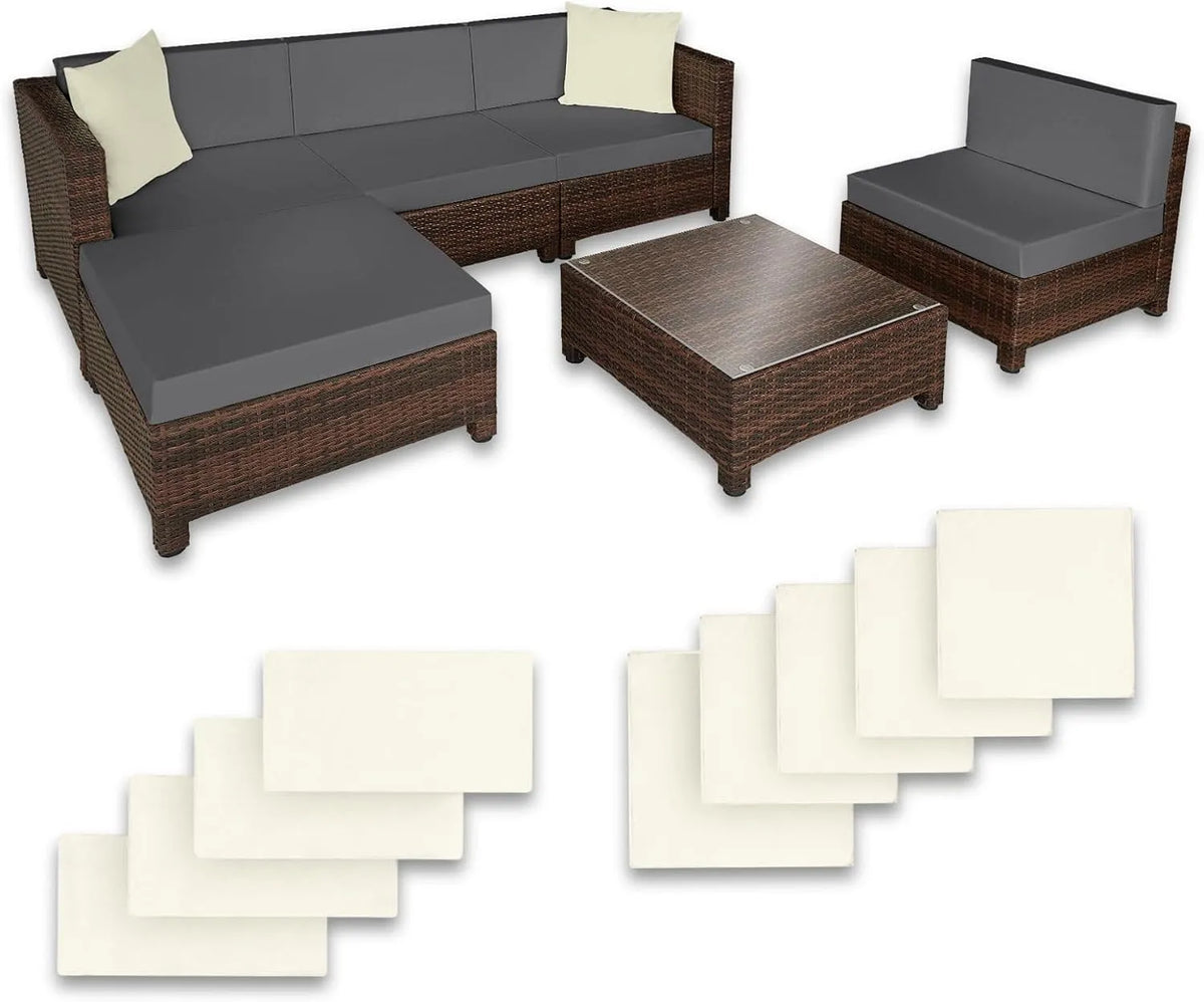 tectake Salon de jardin et ensemble lounge – en aluminium, 5 Places, 10 cm, noir, en résine tressée