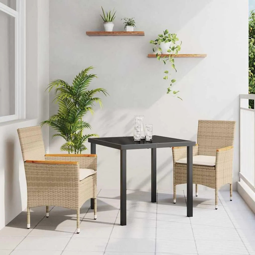 Ensemble de salle à manger de jardin — avec coussins, résistant aux intempéries, 3 pièces, beige, en résine tressée