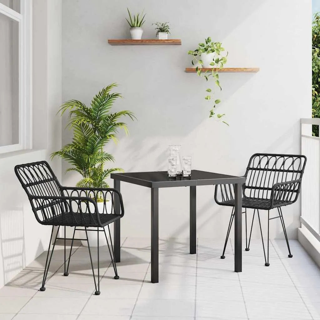 Salon de jardin et ensemble lounge – en acier, résistant aux intempéries, 3 pièces, noir, en résine tressée