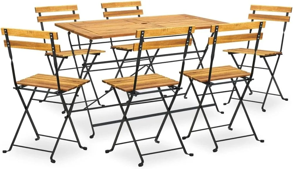 Solivagant Ensemble à Manger d'extérieur Pliable 7pcs Bois d'acacia Solide: en bois, 7 pièces, 45.8 KG