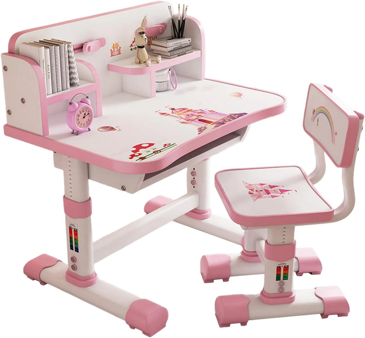 Bureau et table informatique – pour enfant, réglable, 2 pièces, rose