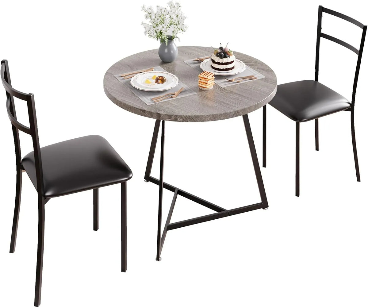 Table à manger et table de salle à manger — en cuir, en bois, en acier, gris