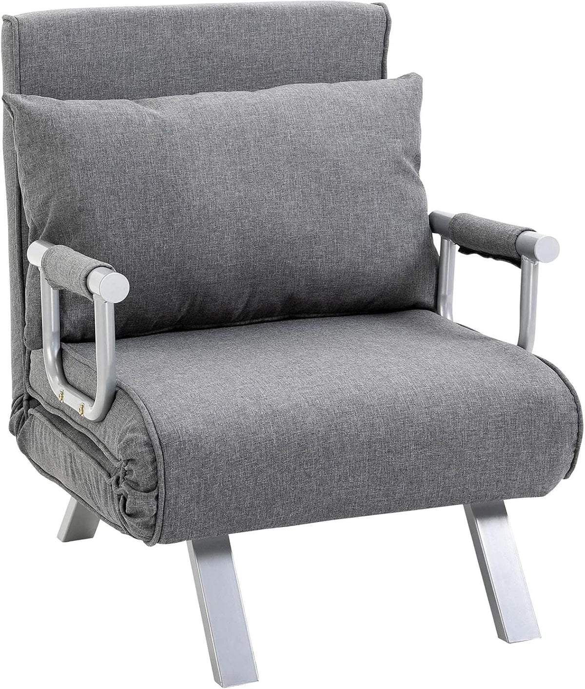 HOMCOM Canapé convertible et canapé-lit — en métal, convertible, avec accoudoirs, avec coussins, 1 Place, gris
