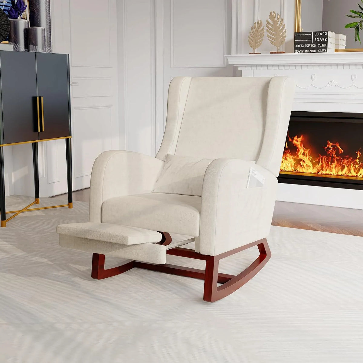 Fauteuil et chaise rembourrée à bascule: beige