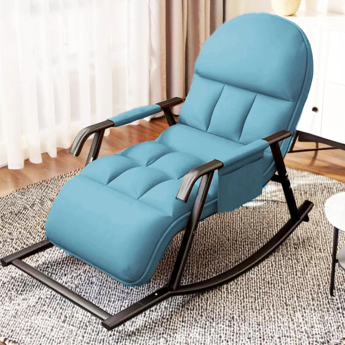 Fauteuil et chaise rembourrée à bascule – avec dossier, réglable, 150 kg, bleu, inclinable