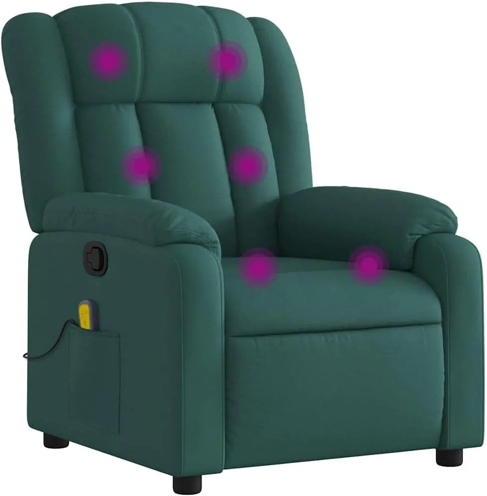 Fauteuil de massage et fauteuil relax: revêtement en tissu, avec accoudoirs, avec dossier, réglable, vert, inclinable