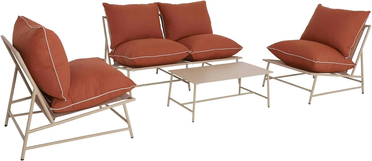 Salon de jardin et ensemble lounge — en acier, 4 Places, beige