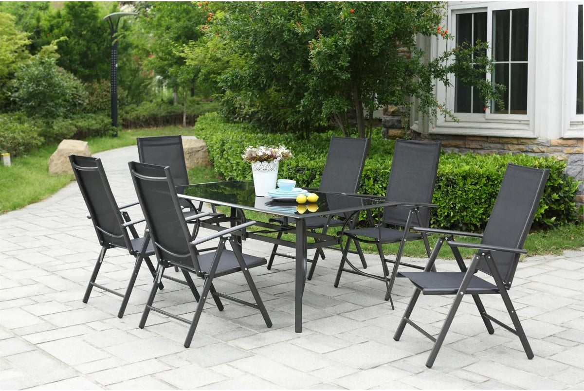 Salon de jardin et ensemble lounge: en verre, pliable, réglable, en aluminium, gris, inclinable