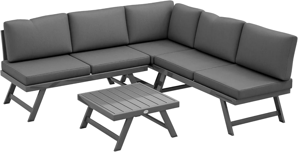 Outsunny Salon de jardin et ensemble lounge – en acier, convertible, en aluminium, 4 pièces, gris