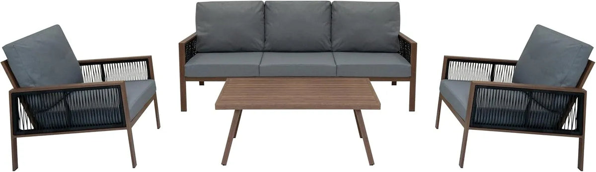 Table basse et table de salon: INCLUS, lavable, modulaire, en bois, avec coussins, 4 Pièces, 3 Places, en aluminium