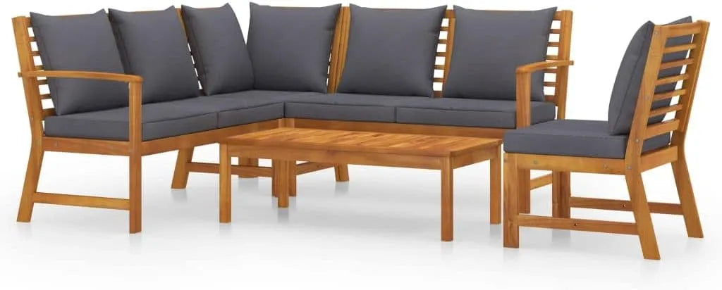 Salon de jardin et ensemble lounge: en bois, avec coussins, 5 pièces