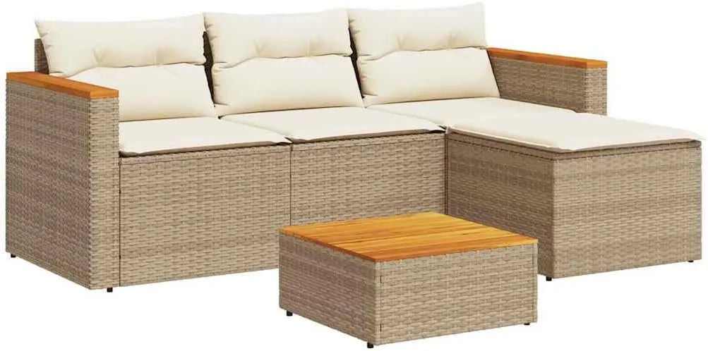 Salon de jardin et ensemble lounge – avec coussins, 3 pièces, beige