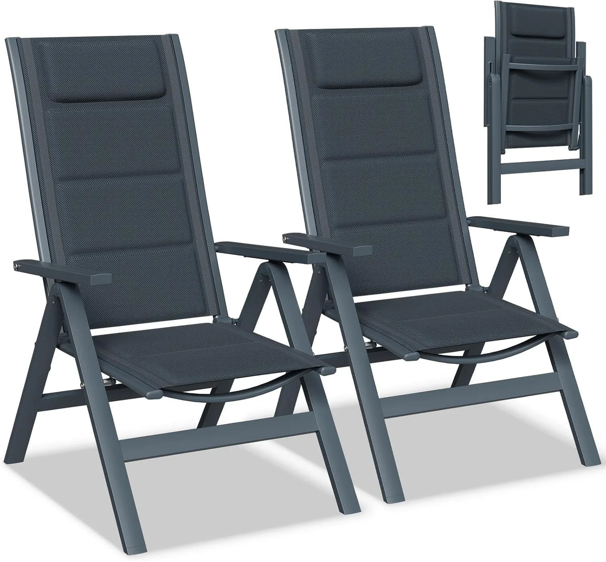 Chaises de jardin: avec dossier, réglable, en aluminium, format portable, Lot de 2