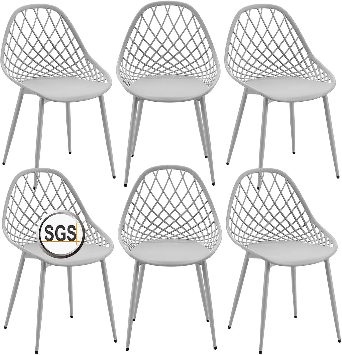 Chaises de jardin – en métal, réglable, Lot de 6, gris