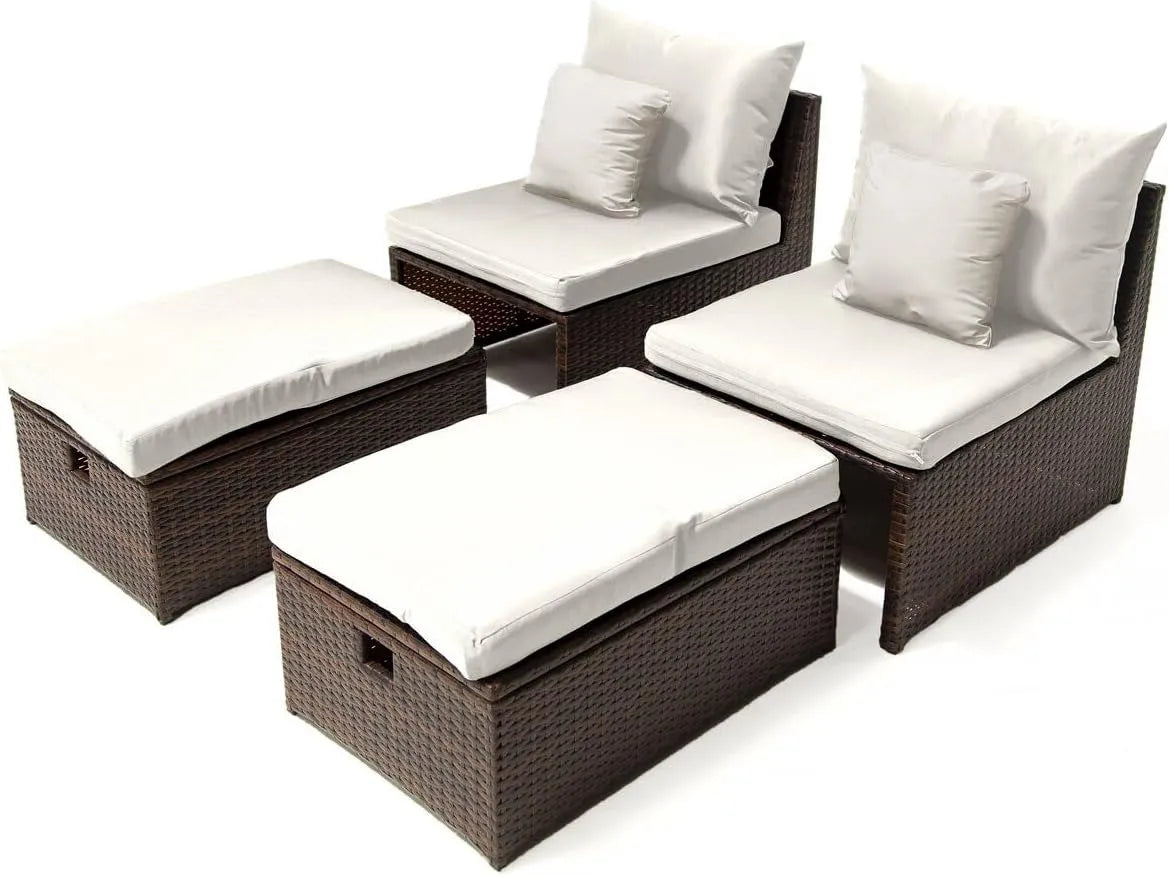 Lot de 2 fauteuils de Jardin avec Repose Pieds et: beige