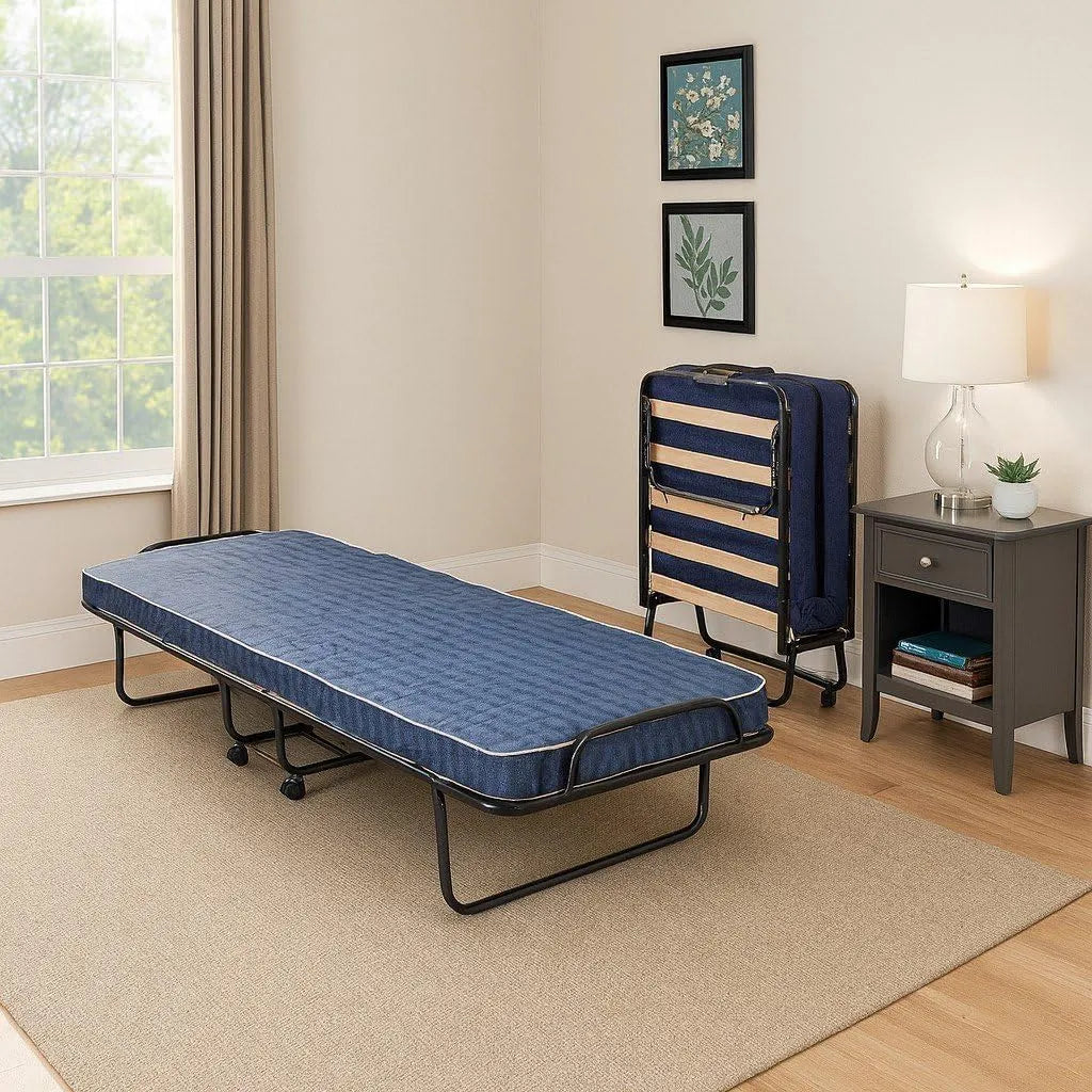 Dmora Lit pliant avec sommier à lattes et matelas: 190 × 80 × 30 cm