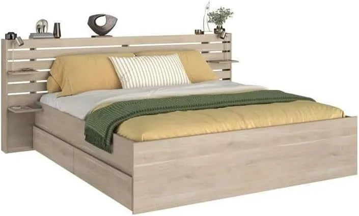Parisot Lit Adulte ESCALE 180x200 cm – P216, avec tiroirs, avec escalier, 2 tiroirs, 180 × 200 cm, 8 cm