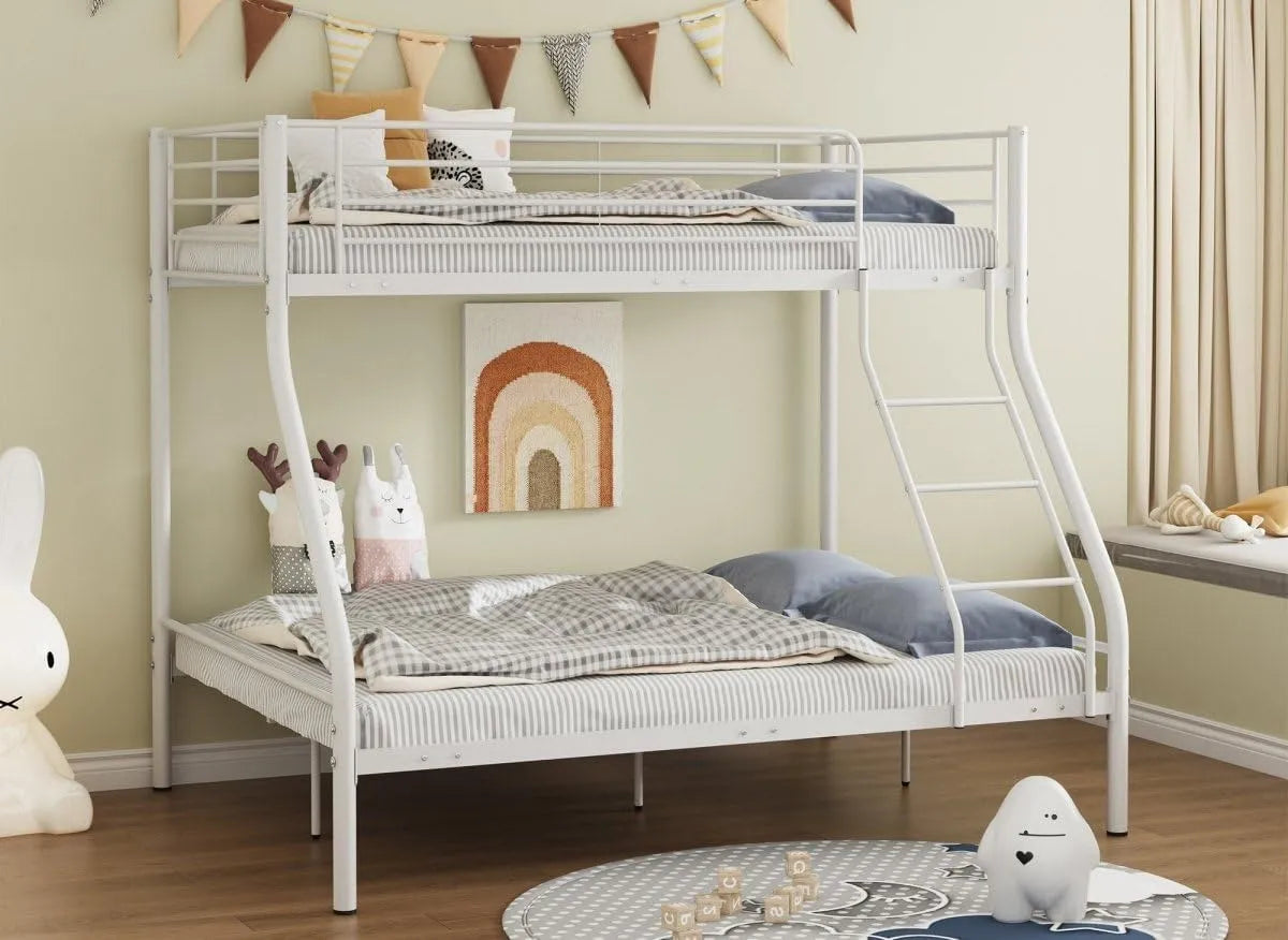 Lit superposé et lit mezzanine — en métal, 3 Places, 90 × 190 cm, 140 × 190 cm, blanc