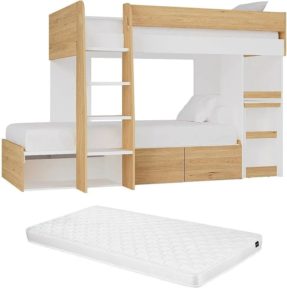Matelas — LOMIDEN, pour enfant, avec rangement, avec Bureau et table informatique, 2 × 90 × 190 cm, blanc