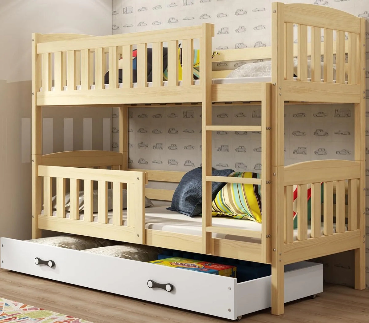Lit superposé et lit mezzanine – QUBA, pour enfant, en bois, avec tiroirs, 2 Places, 90 × 190