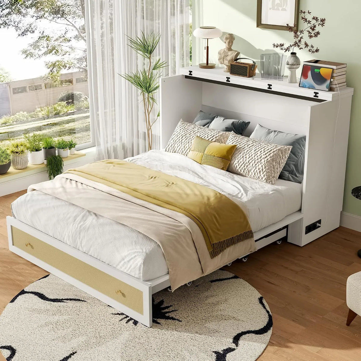Bureau et table informatique: MDF, avec tiroirs, avec bureau, avec port USB, 2 Tiroirs, 140 × 200 cm, blanc, revêtement en tissu
