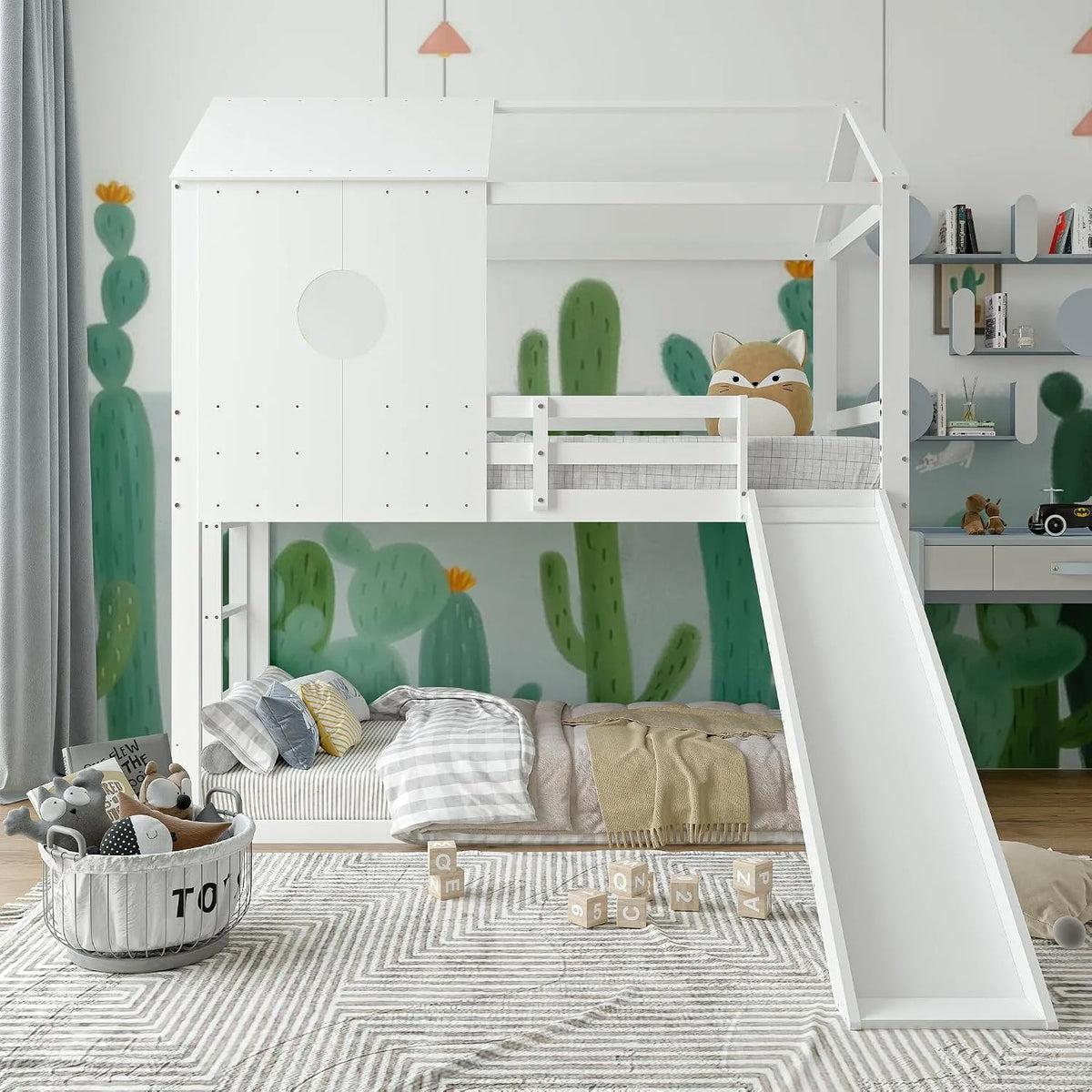 Lit superposé et lit mezzanine – en bois, 90 × 200cm, blanc, en bois massif