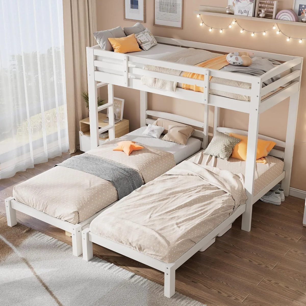 Lit superposé et lit mezzanine – pour enfant, avec échelle, 90 × 200cm, blanc