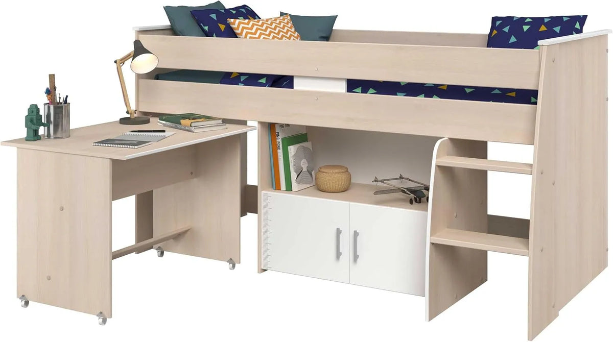 Parisot 2498COMB LUCAS Lit Combiné 90x190/ 90x200 Panneaux de particules — 90 × 190, 90 × 200, 206, 5 × 114, 183 × 110 cm, blanc