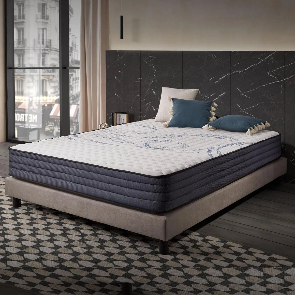 Matelas: respirant, réversible, rembourrage en mousse, 160 × 200 cm, 24 cm, bleu