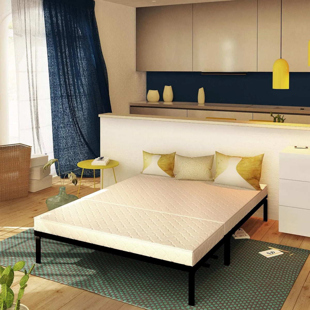 Canapé convertible et canapé-lit — en coton, rembourrage en mousse, 140 × 190 cm, 10 cm, revêtement en tissu
