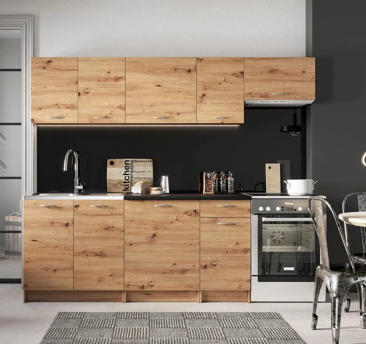 Cuisine complète Mila 7 éléments Couleur chêne Artisan avec Plan: 240 cm