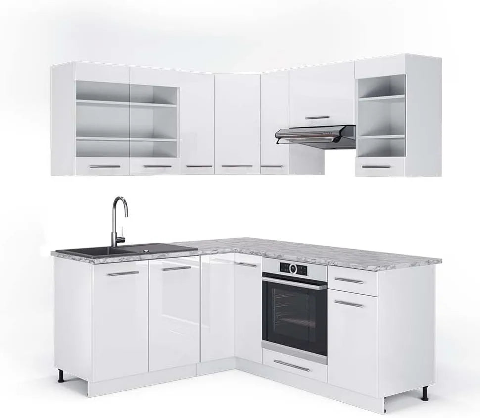 Vicco Cuisine en Angle Fame-Line — 160 × 190 cm, blanc