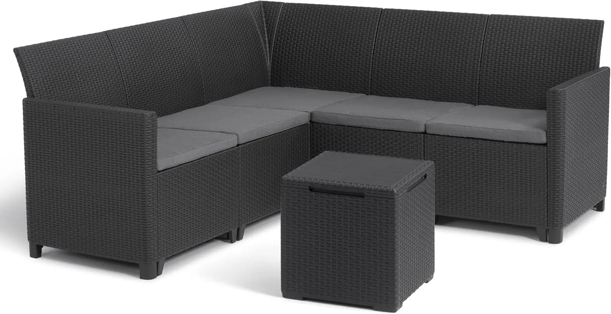 Keter Canapé d'angle et canapé panoramique: avec rangement, avec coussins, 5 Places, 35 l