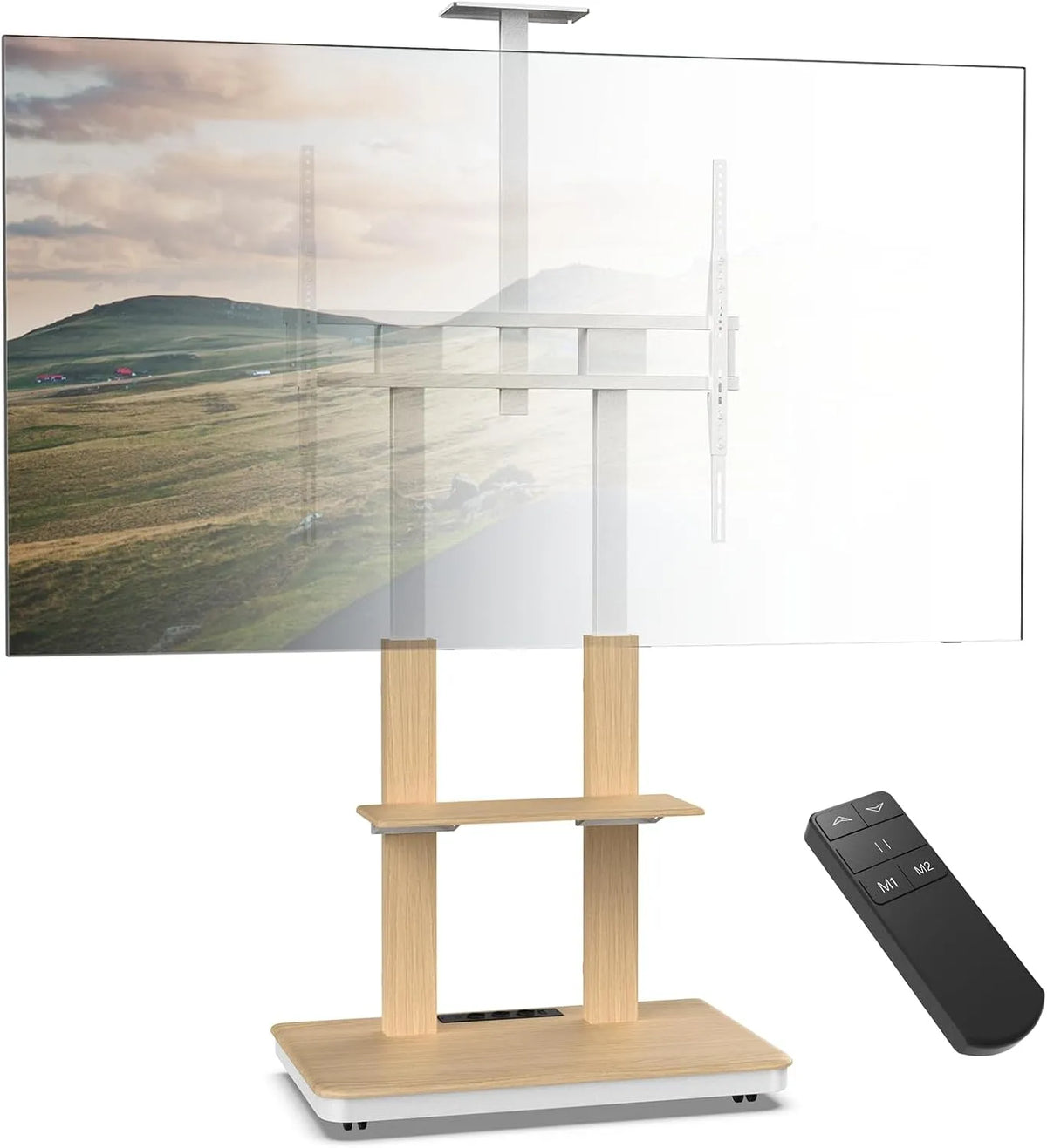 Duolite mobile support TV électrique pour 45-110' max. 120 kg — VESA, avec Bibliothèque et étagère de rangements, avec télécommande, 45 à 110 pouces