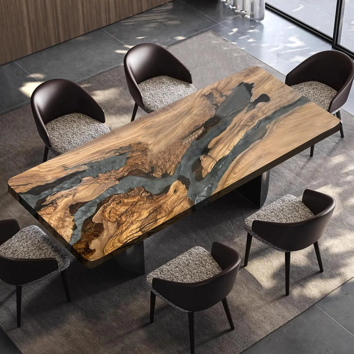Table de salle à manger en résine époxy personnalisée en — en bois, en bois massif