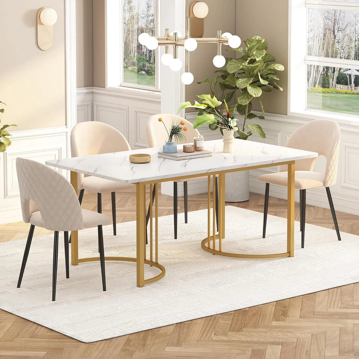 Table à manger et table de salle à manger – à motifs, en métal, réglable, 1 pièce, 140 × 80 cm