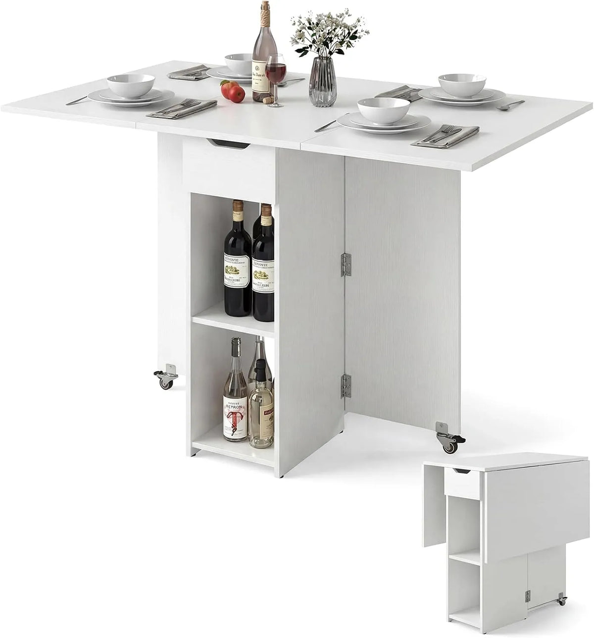 Bureau et table informatique — avec tiroirs, avec roulettes, 120 CM, blanc