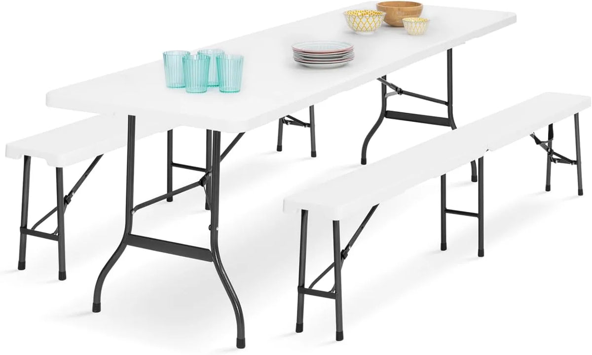 Table Pliante d'appoint Portable 180 CM et 2 bancs Pliables – format portable
