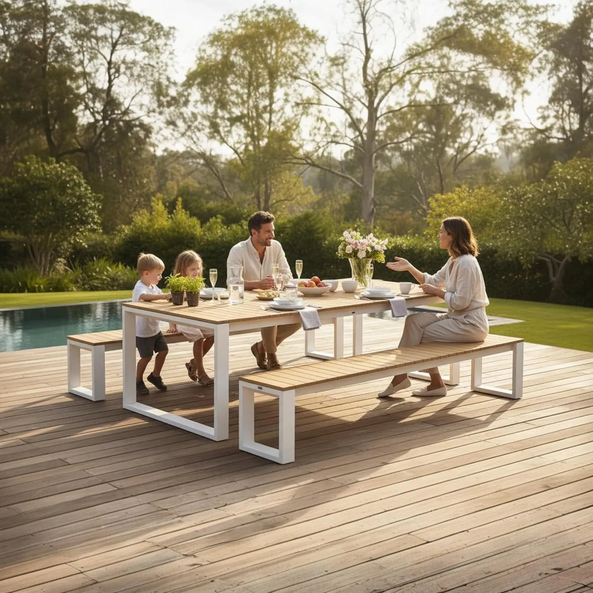 Table de jardin et table de terrasse en Aluminium et Teck COMO Une Table — 200 × 100 × 77cm