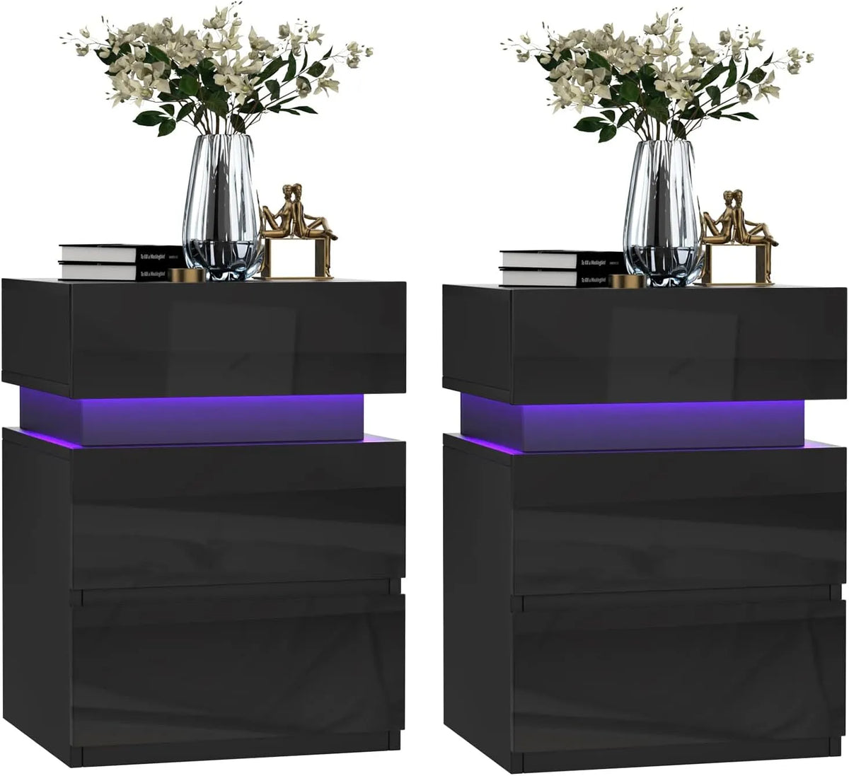 Table basse et table de salon: avec tiroirs, réglable, affichage LED, Lot de 2, 3 tiroirs, 35 × 40 × 55