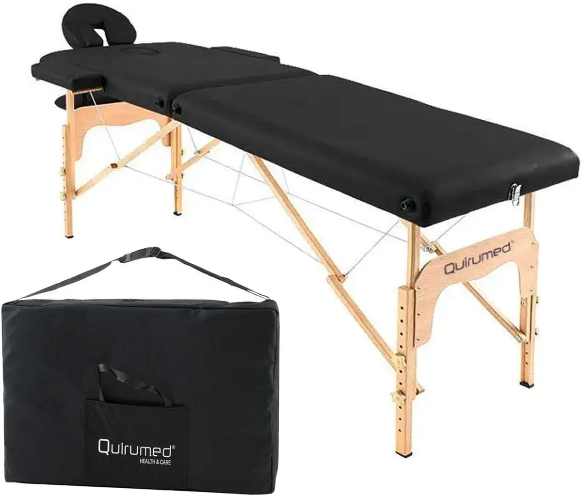 Table de Massage Pliable en Bois Easy – en cuir PU, réglable, 186 × 66 cm, noir