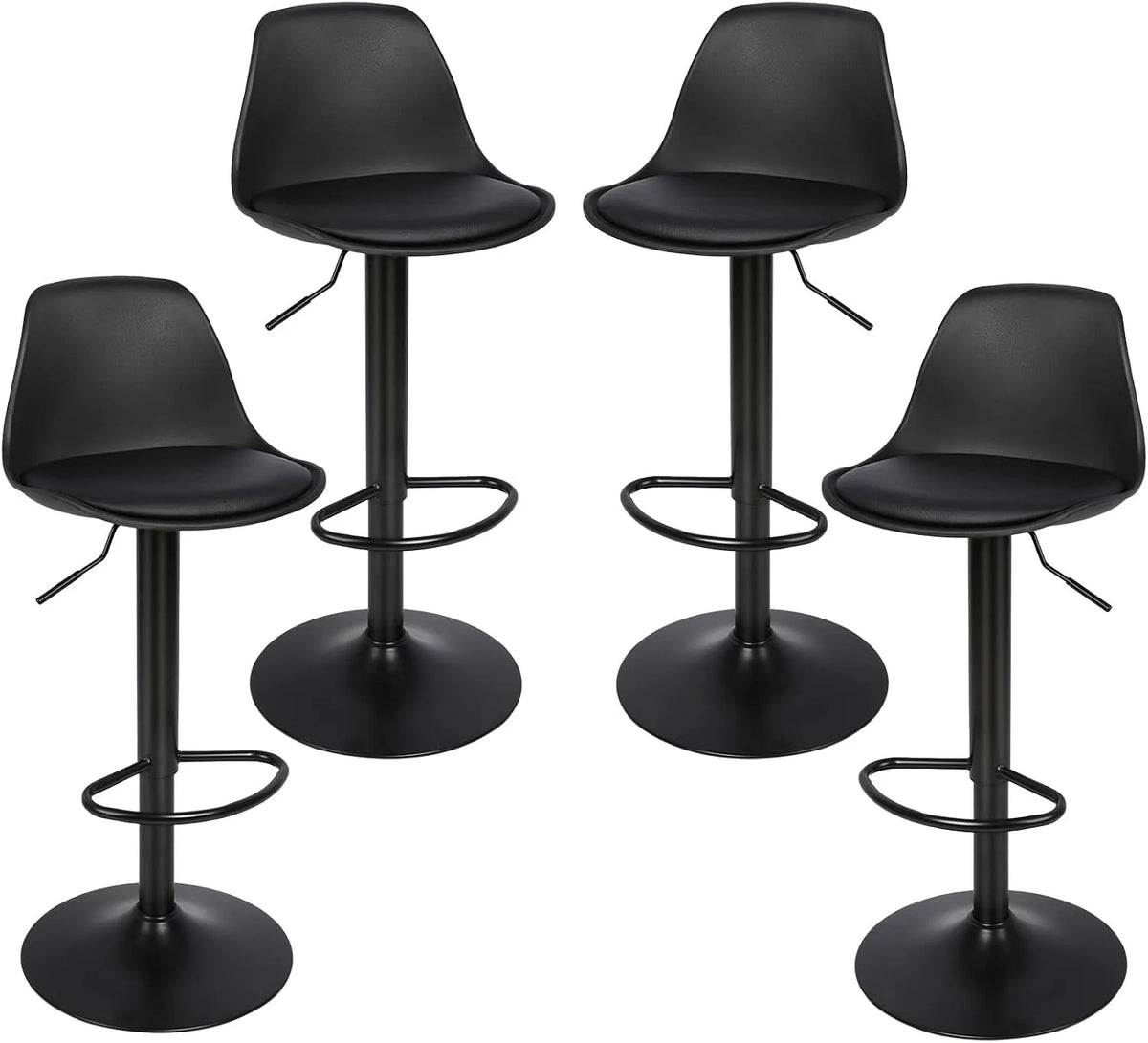 Chaise: en cuir, réglable, Lot de 4, noir, hauteur réglable