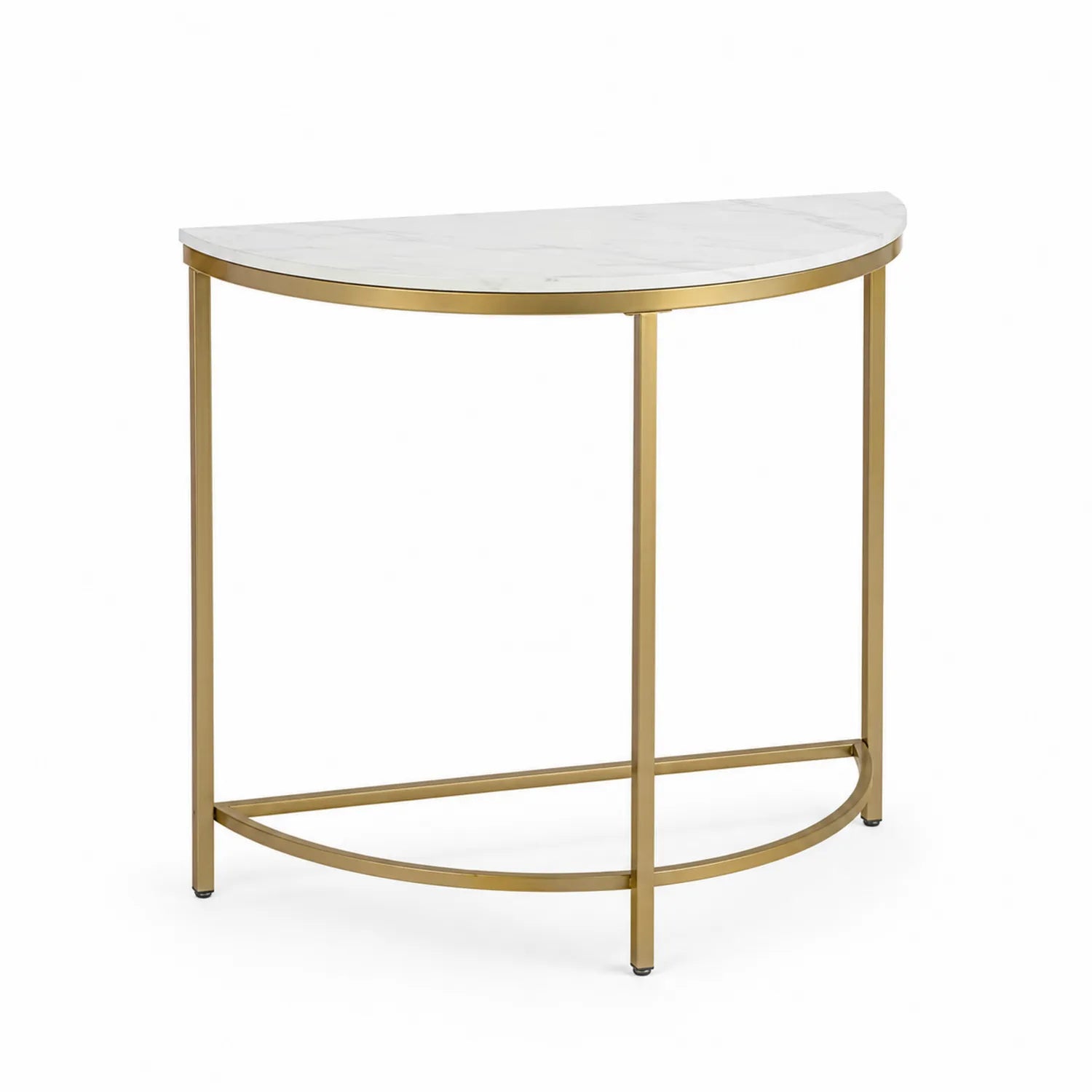 Table console demi-lune marbre et métal doré